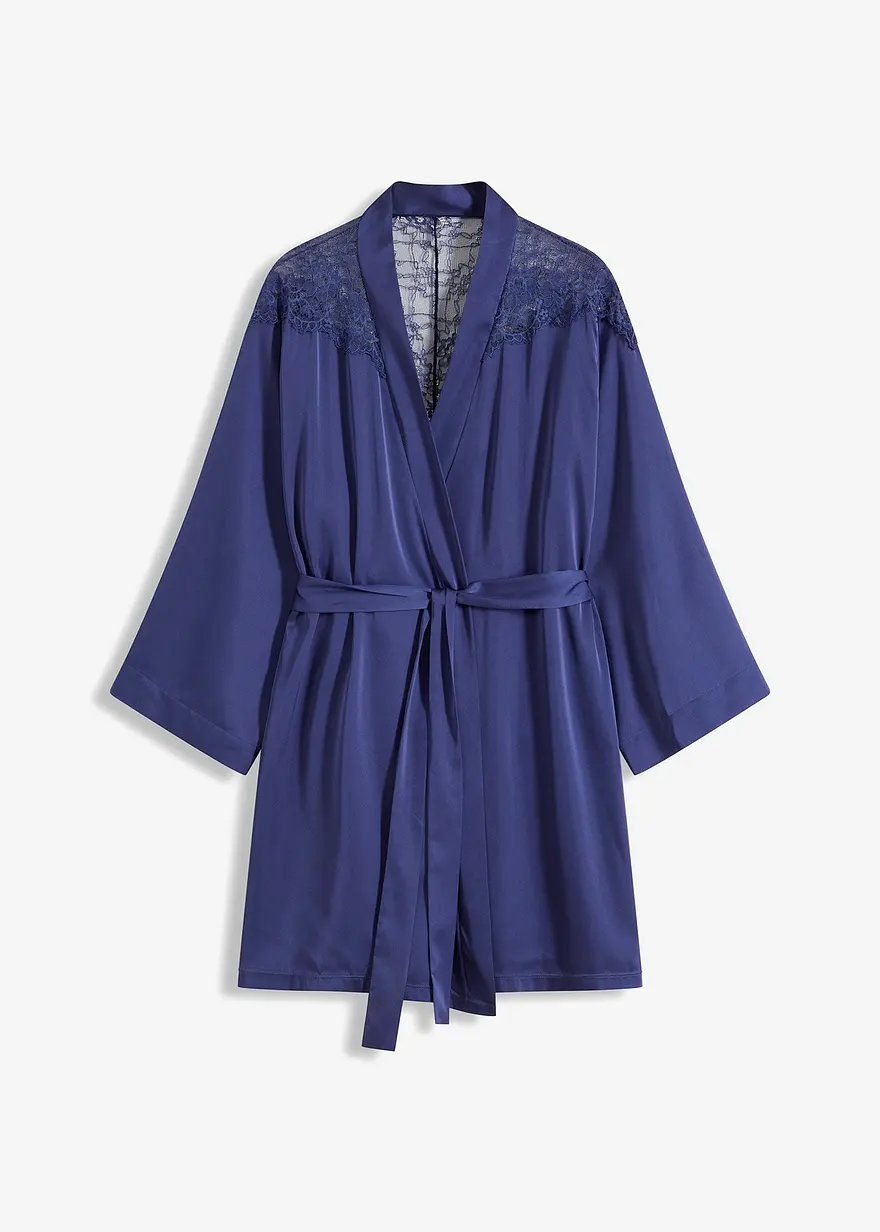 Satin Kimono in blau von vorne - bonprix