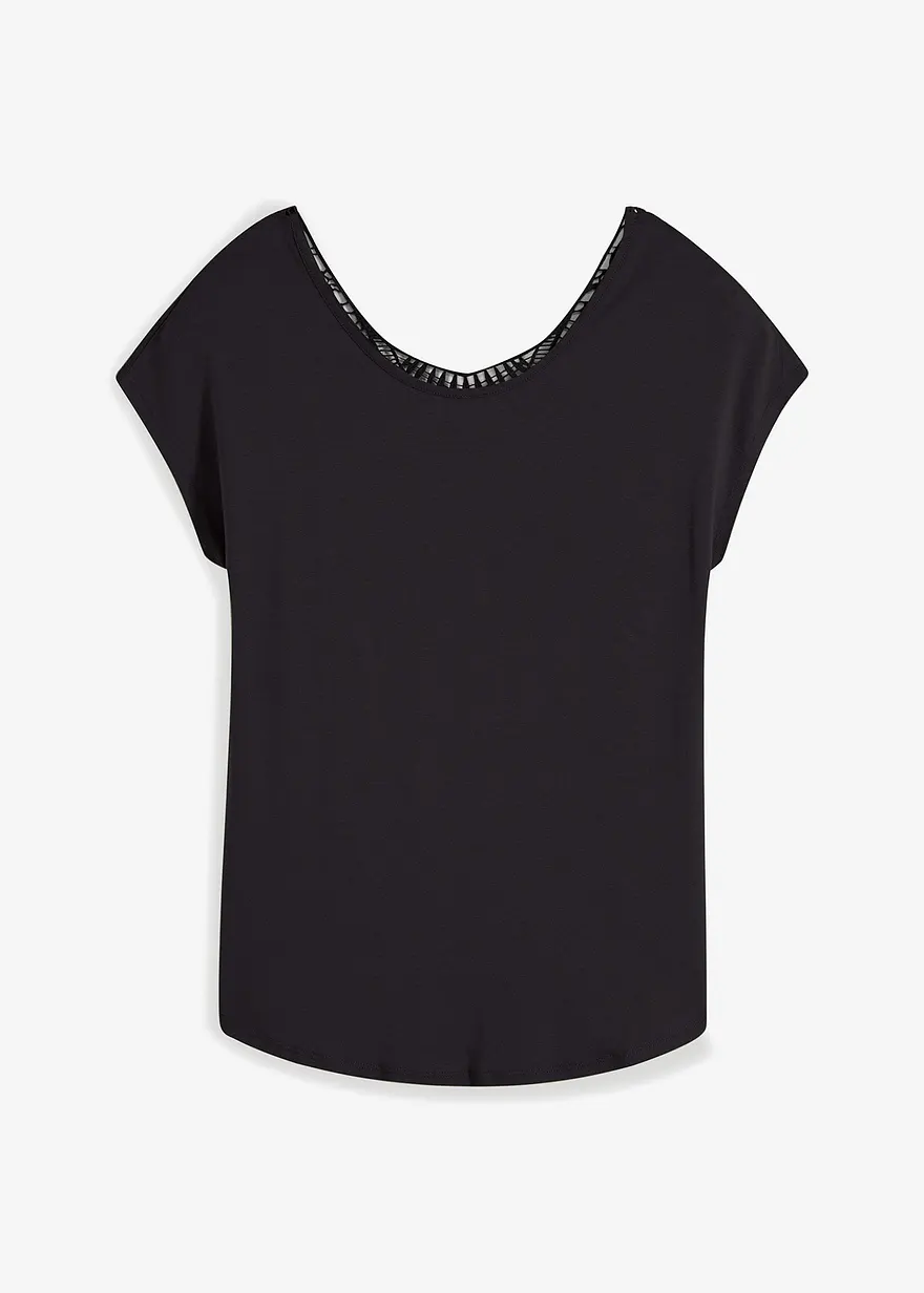 Shirt mit Häkeleinsatz in schwarz von vorne - bonprix