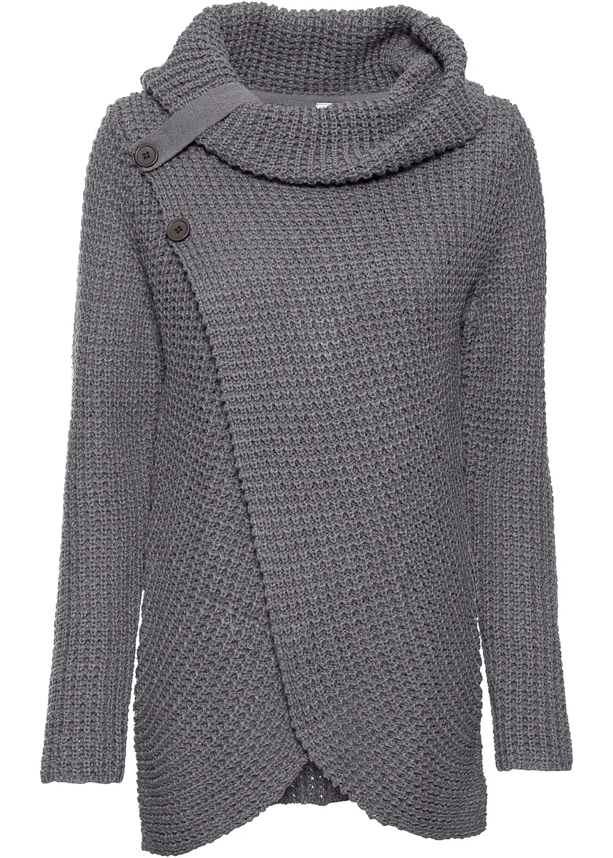 Grobstrick-Pullover mit Rollkragen in grau von vorne - bonprix