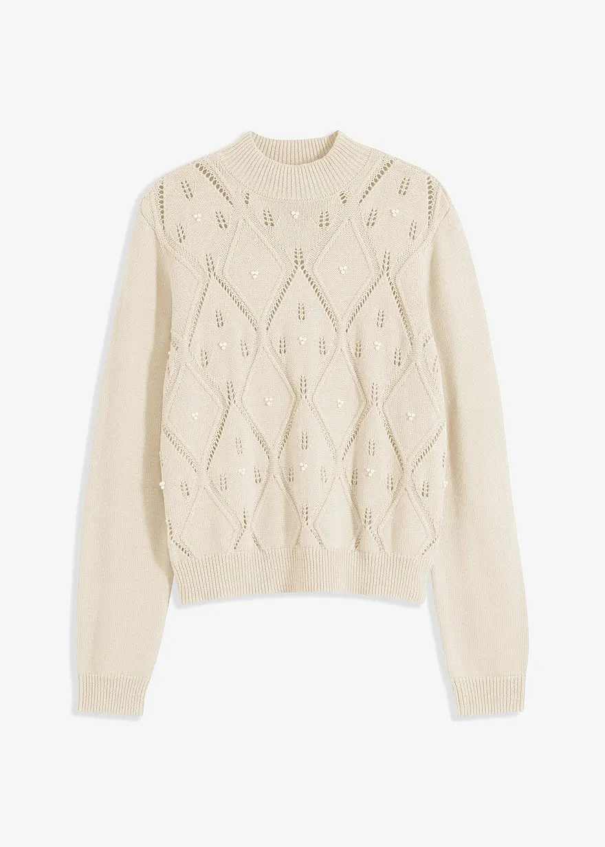 Ajour-Pullover in beige von vorne - bonprix