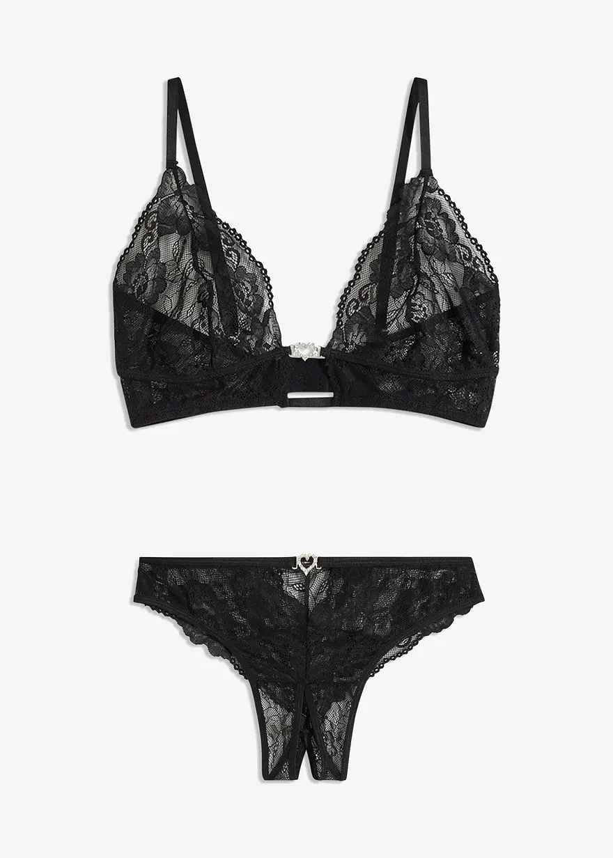 Bralette und String ouvert (2-tlg.Set) in schwarz von vorne - VENUS
