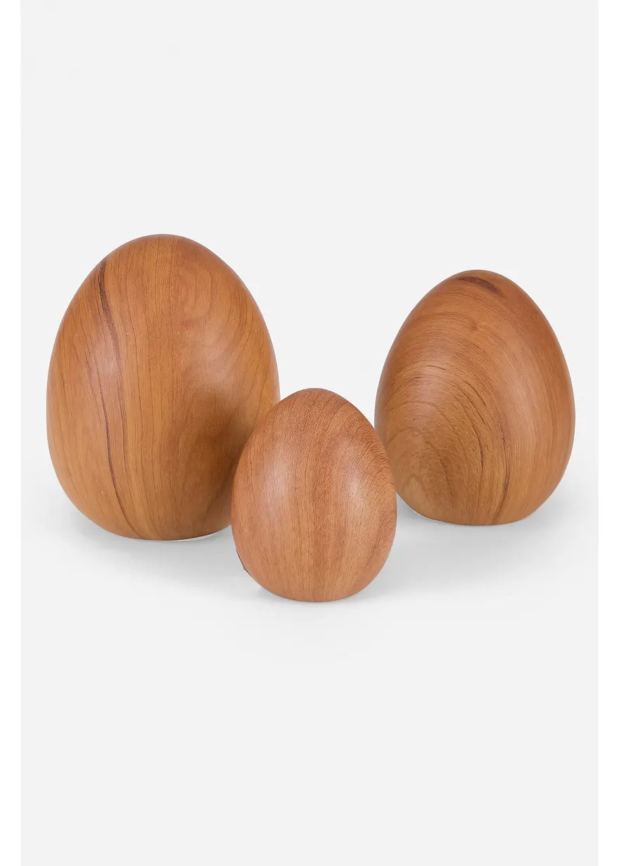 Deko-Objekt Ostereier in Holzoptik (3-tlg. Set) in beige von vorne - bonprix