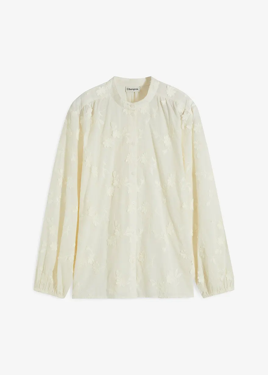 Bluse aus reiner Baumwolle in weiß von vorne - bonprix