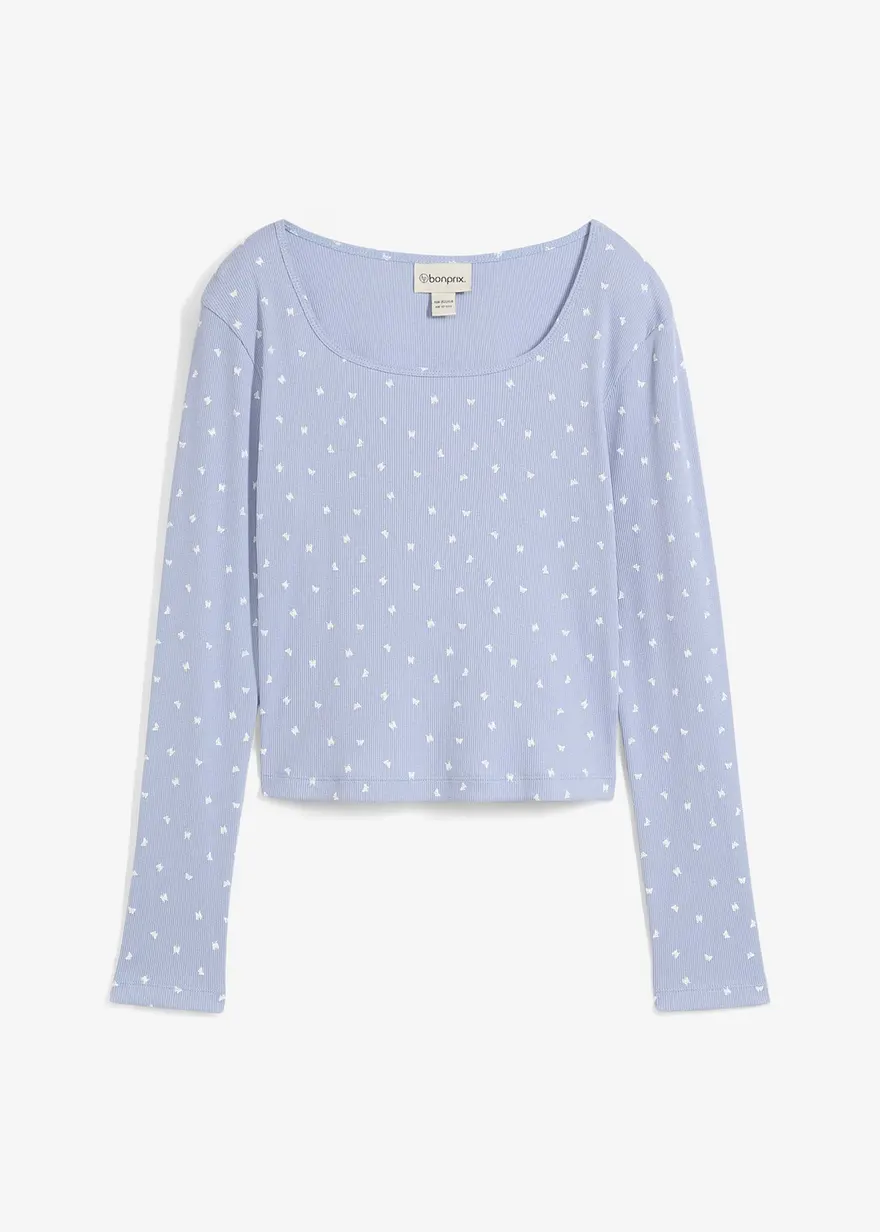 Rippshirt aus reiner Bio-Baumwolle in blau von vorne - bonprix