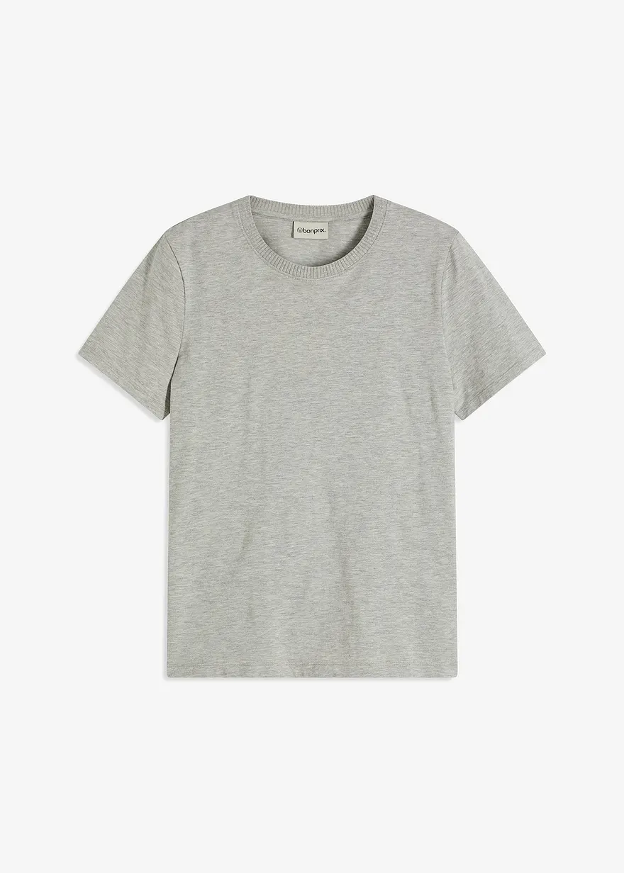 Shirt mit Strickbündchen und Glitzergarn in grau von vorne - bonprix