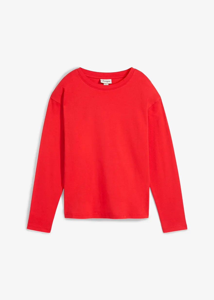 Langarmshirt aus reiner schwerer Bio-Baumwolle in rot von vorne - bonprix