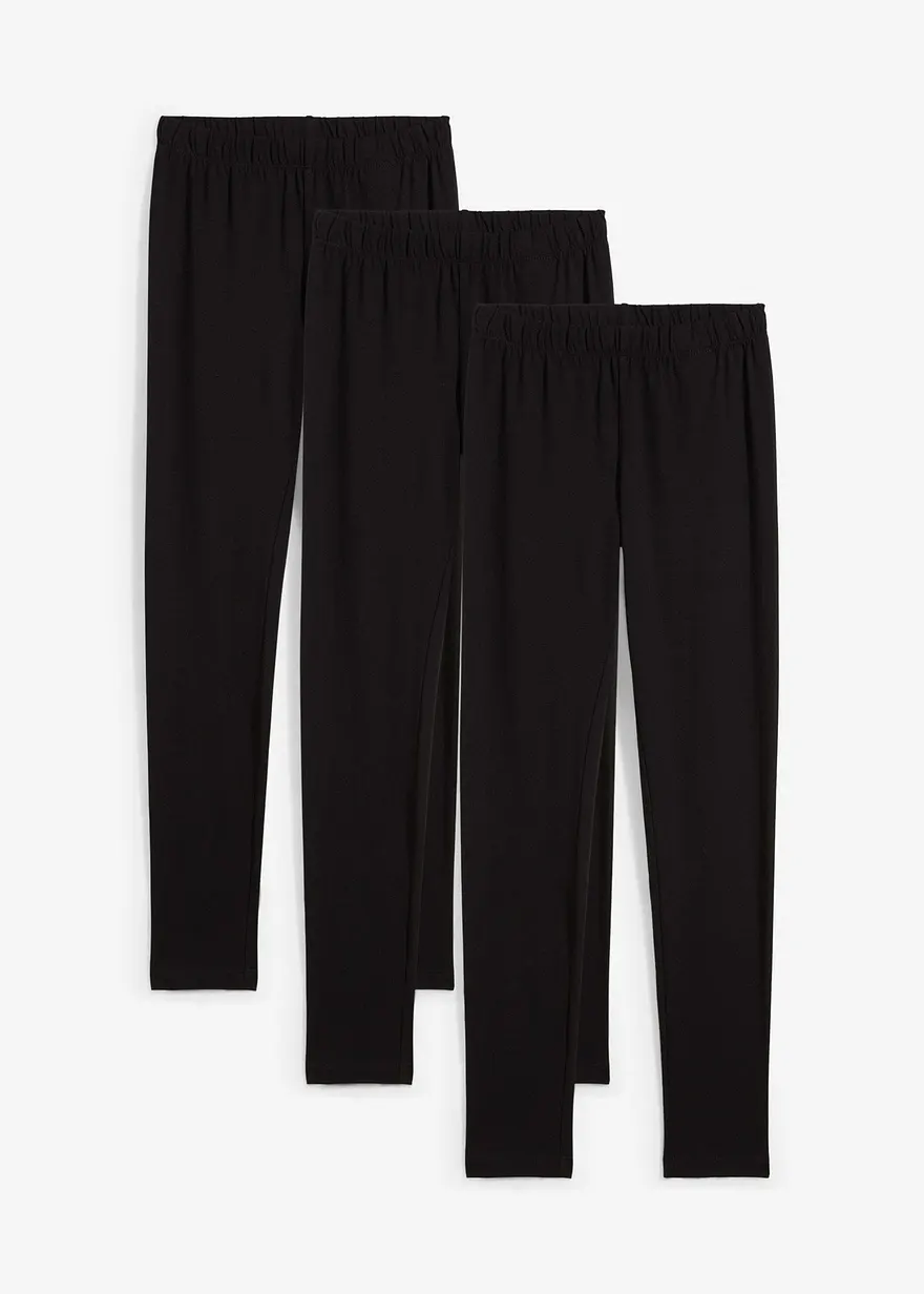 Leggings aus elastischem Bio-Baumwoll-Mix (3er Pack) in schwarz von vorne - bonprix