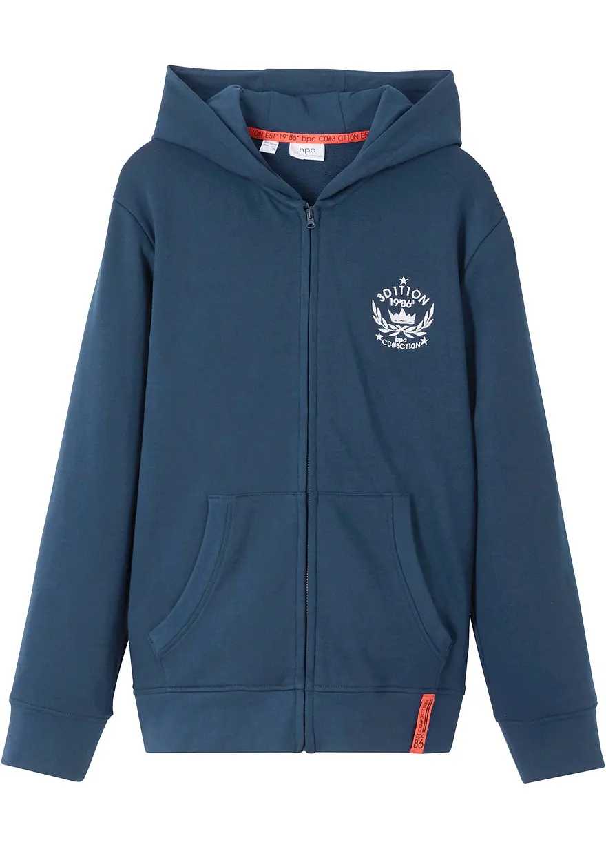 Kapuzen-Sweatjacke aus reiner Baumwolle in blau von vorne - bonprix