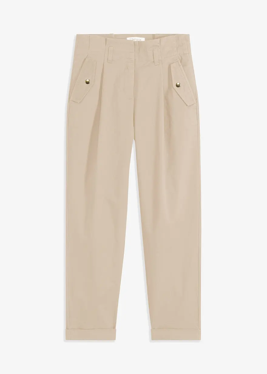 Paperbag Twillhose aus Baumwolle in beige von vorne - bonprix