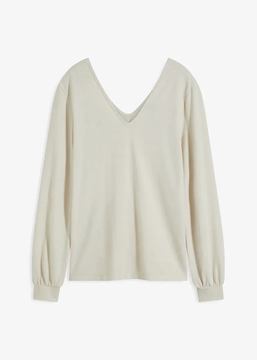 Kuschel-Fleeceshirt mit Perlen in beige von vorne - bonprix