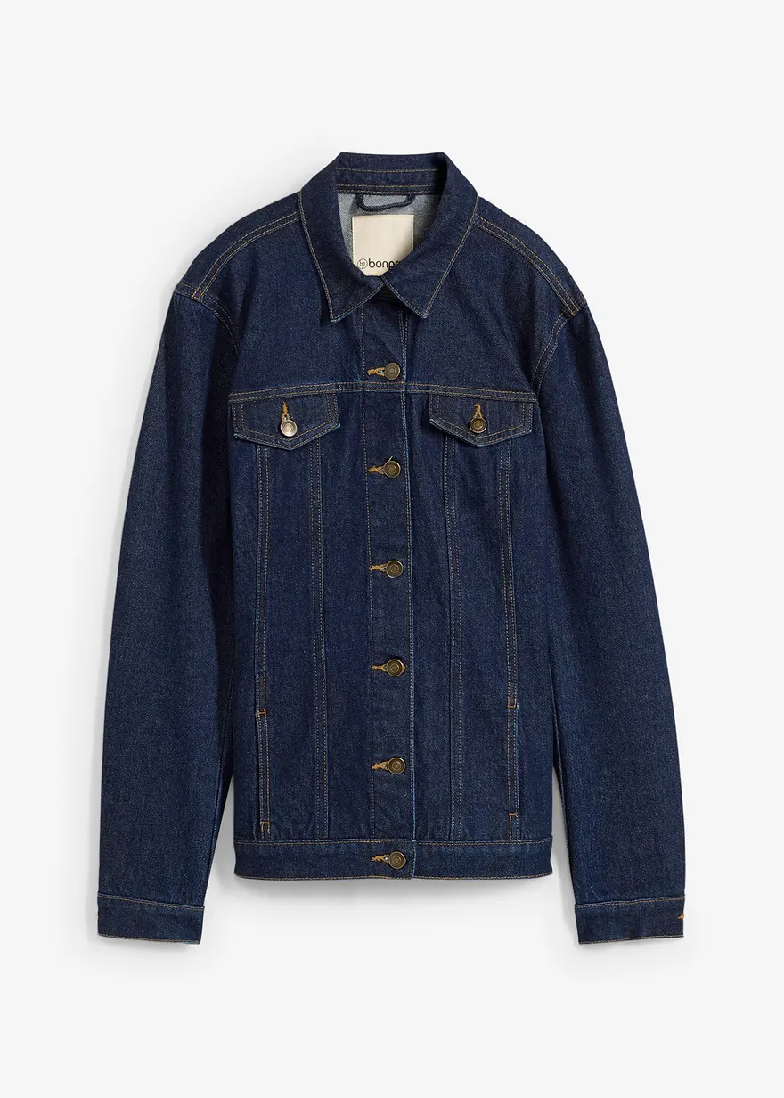 Jeansjacke, tailliert, mit Baumwolle in blau von vorne - bonprix