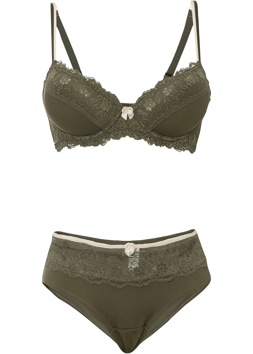 Schalen BH mit Bügel+Panty (2-tlg.Set) in grün von vorne - bonprix