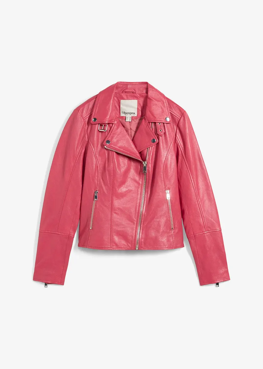 Biker-Lederjacke aus Lammnappa in pink von vorne - bonprix