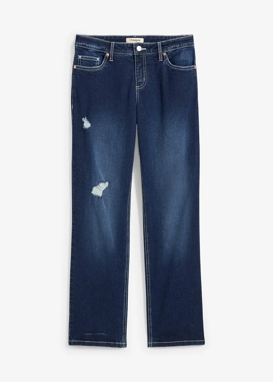 Straight-Jeans, Mid Waist, cropped in blau von vorne - bonprix