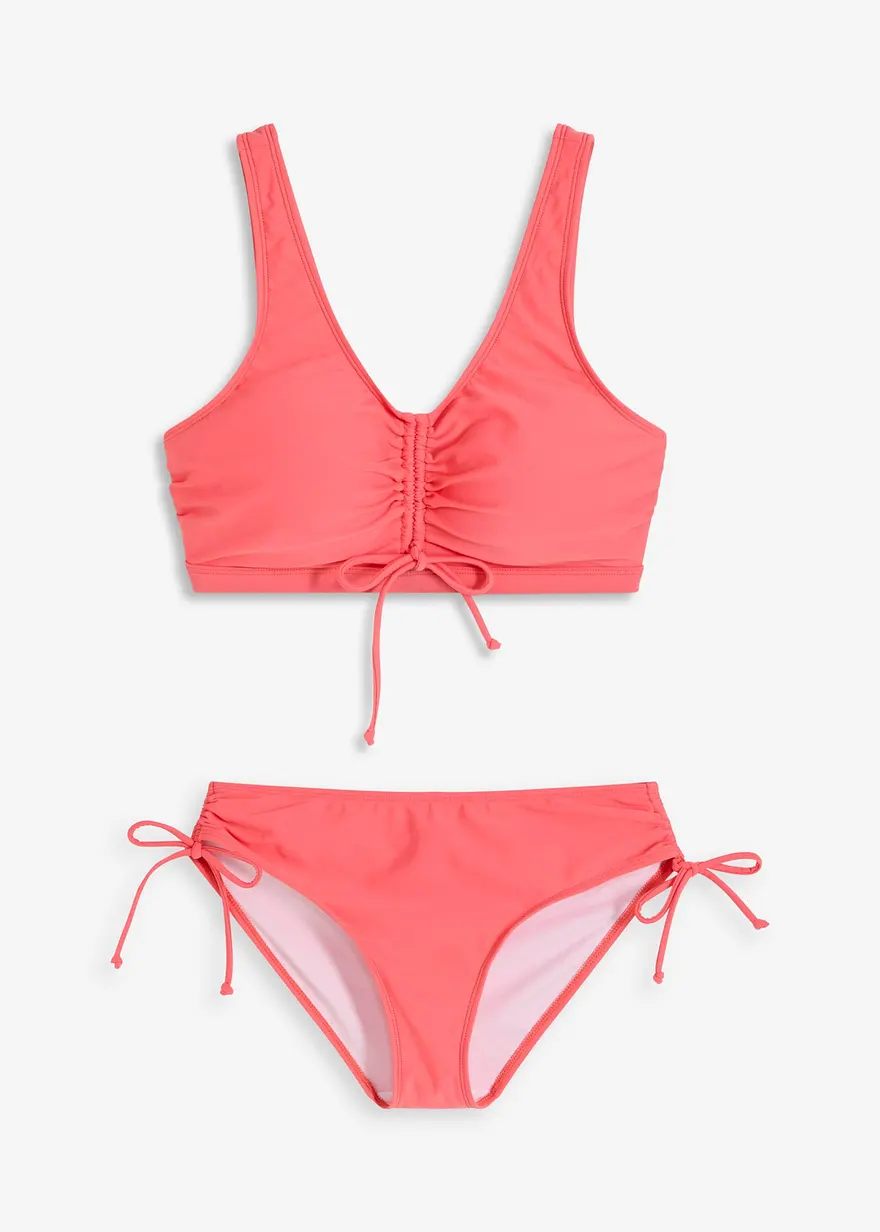 Bustier-Bikini (2-tlg.Set) mit Bindebändern in pink von vorne - bonprix