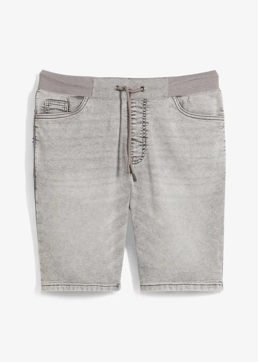 Schlupf Stretch-Jeans-Bermuda, Regular Fit in grau von vorne - bonprix