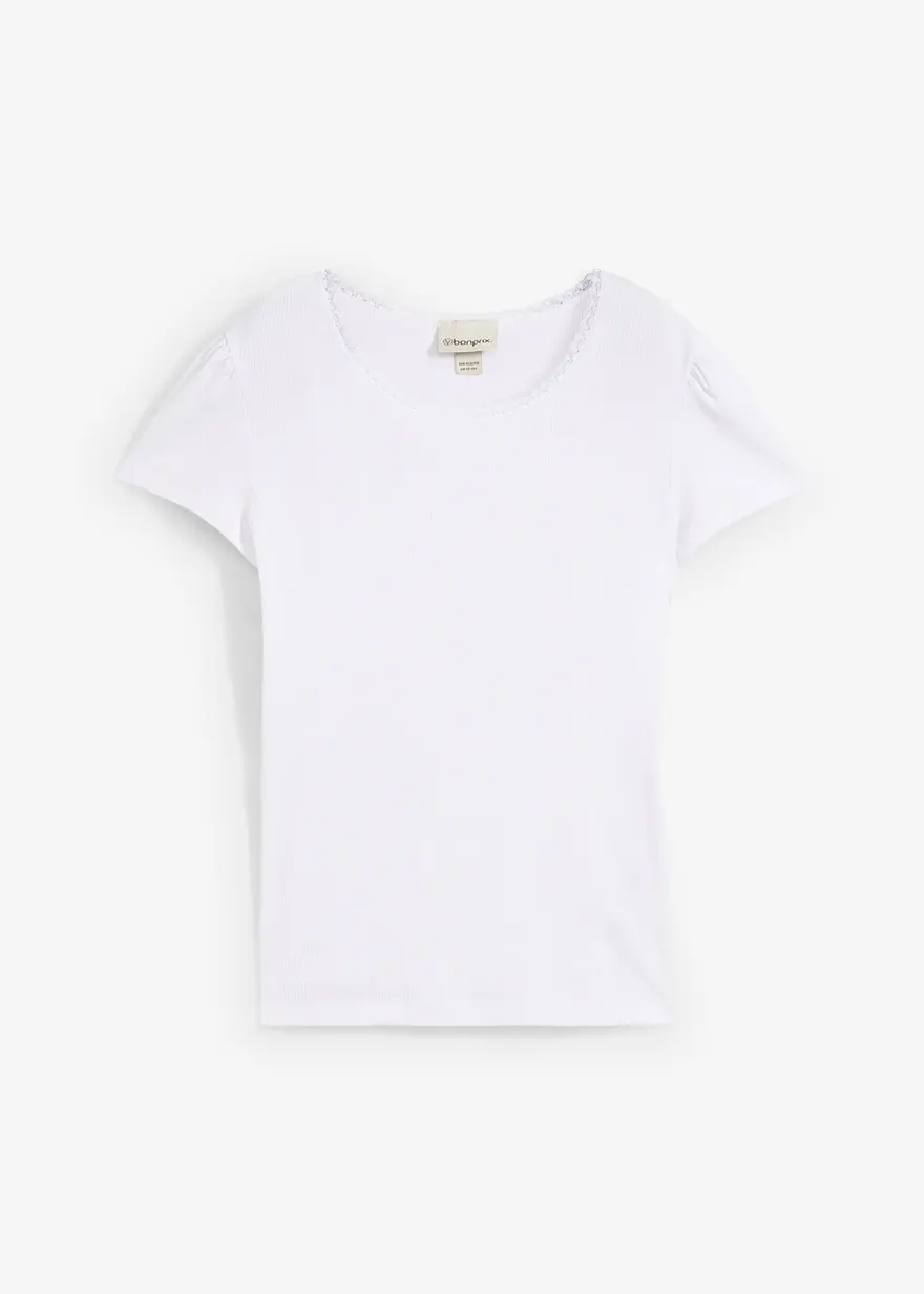 Rippshirt aus reiner Bio-Baumwolle in weiß von vorne - bonprix