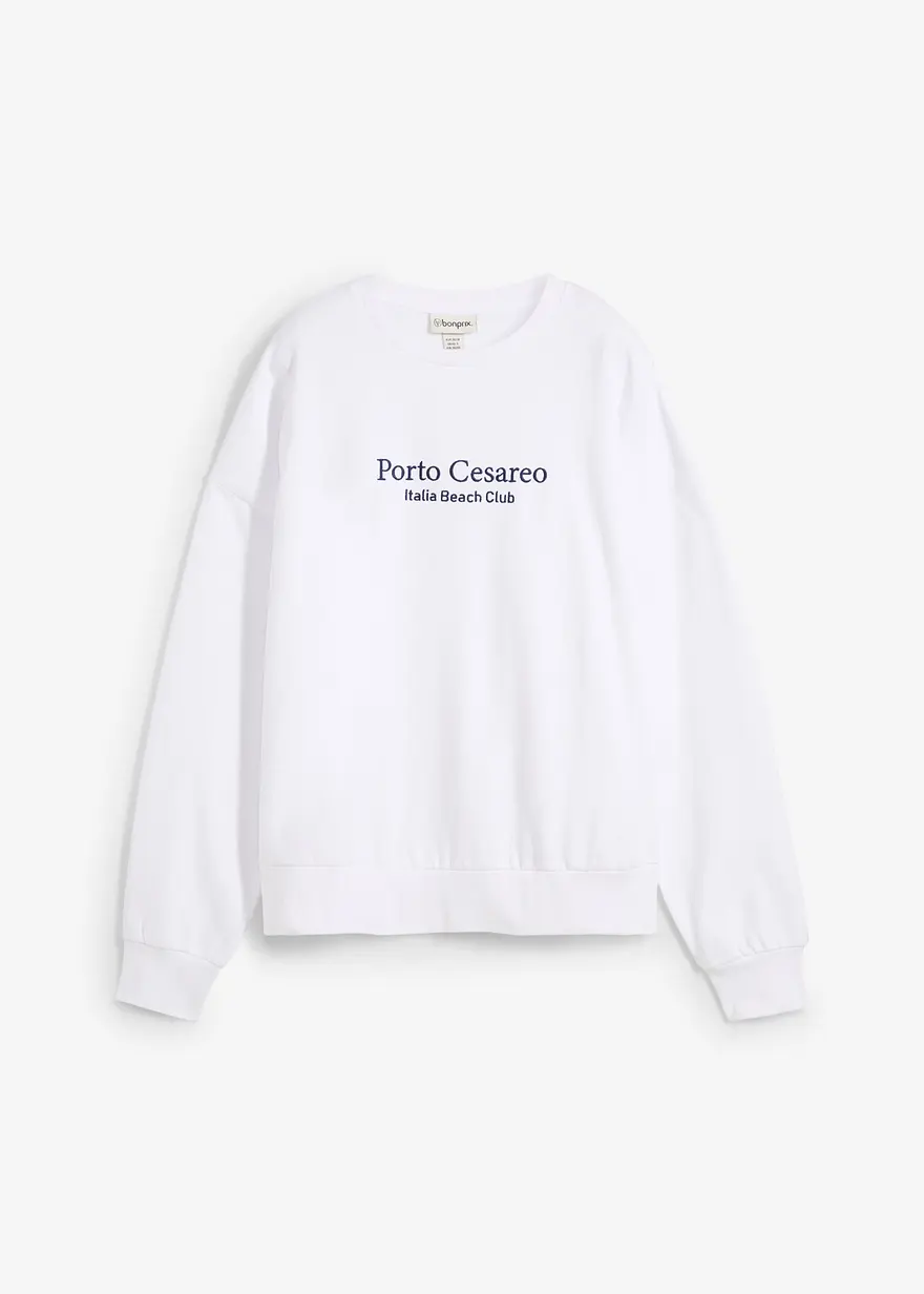 Oversize-Sweatshirt mit Stickerei in weiß von vorne - bonprix
