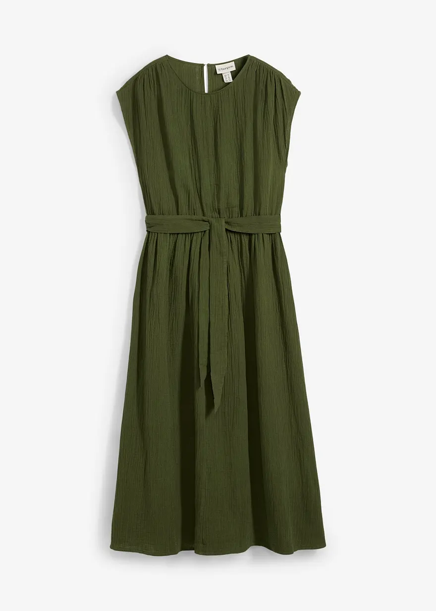 Midikleid aus reiner Baumwolle in grün von vorne - bonprix