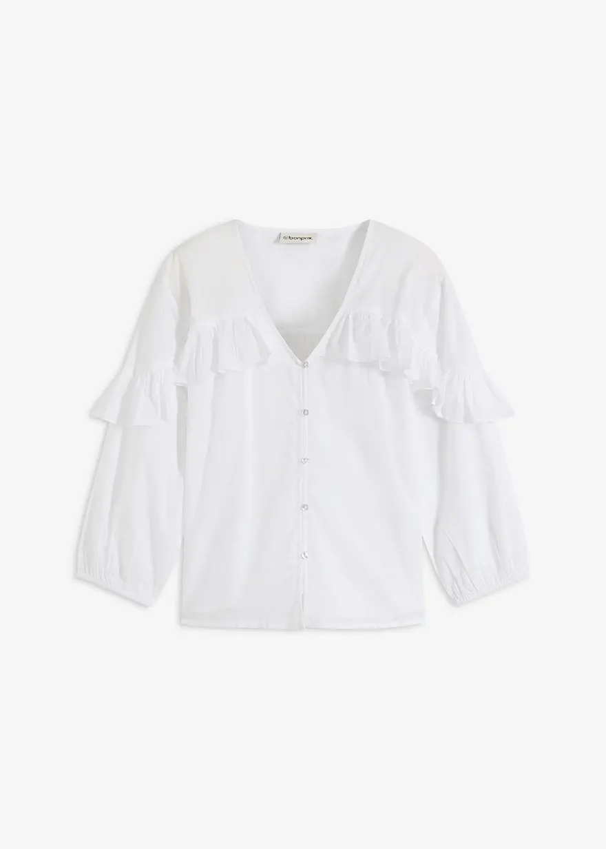 leichte Bluse mit Volants in weiß von vorne - bonprix