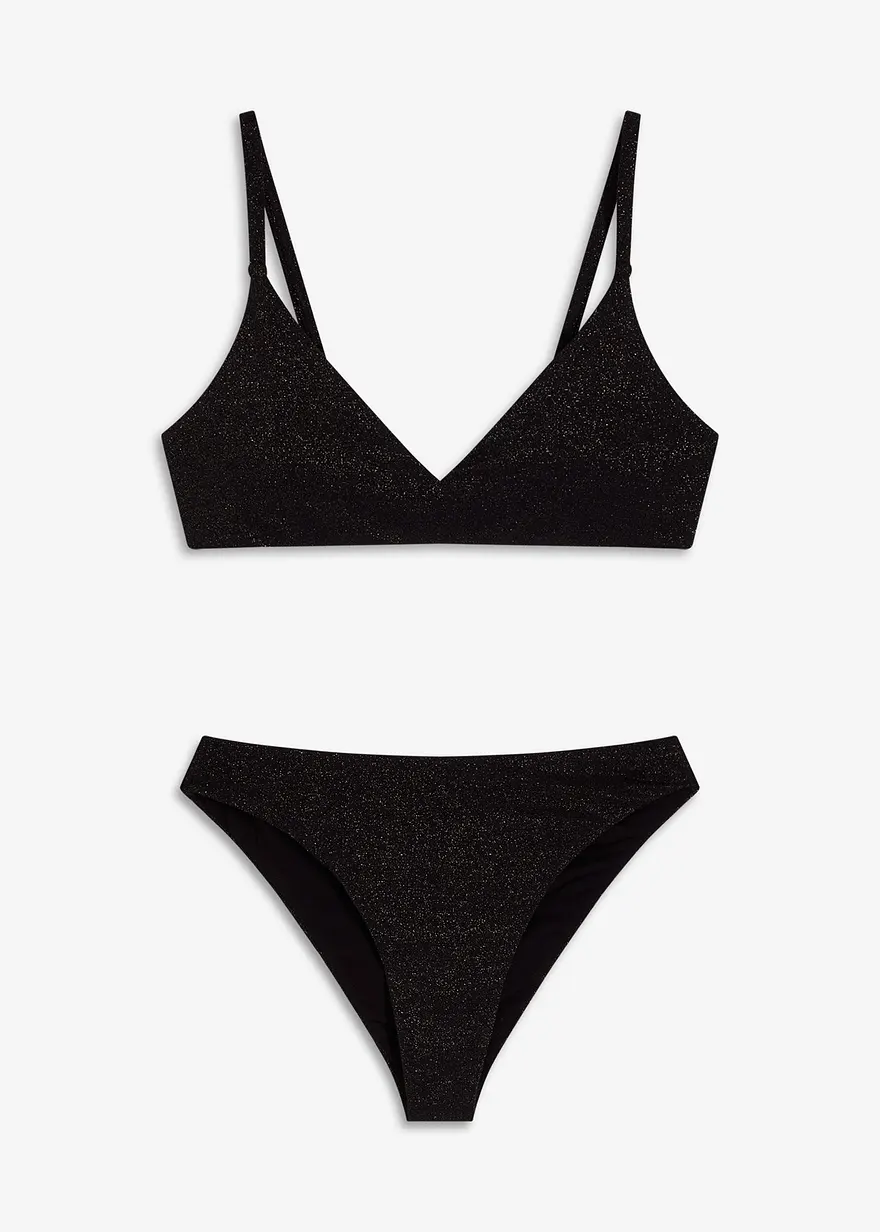 Bustier Bikini (2-tlg.Set) mit Glanzfäden in schwarz von vorne - bonprix