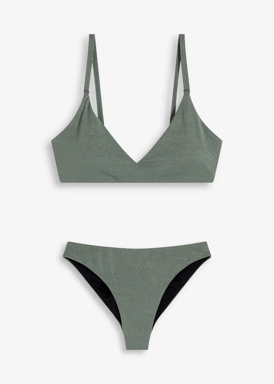 Bustier Bikini (2-tlg.Set) mit Glanzfäden in grün von vorne - bonprix