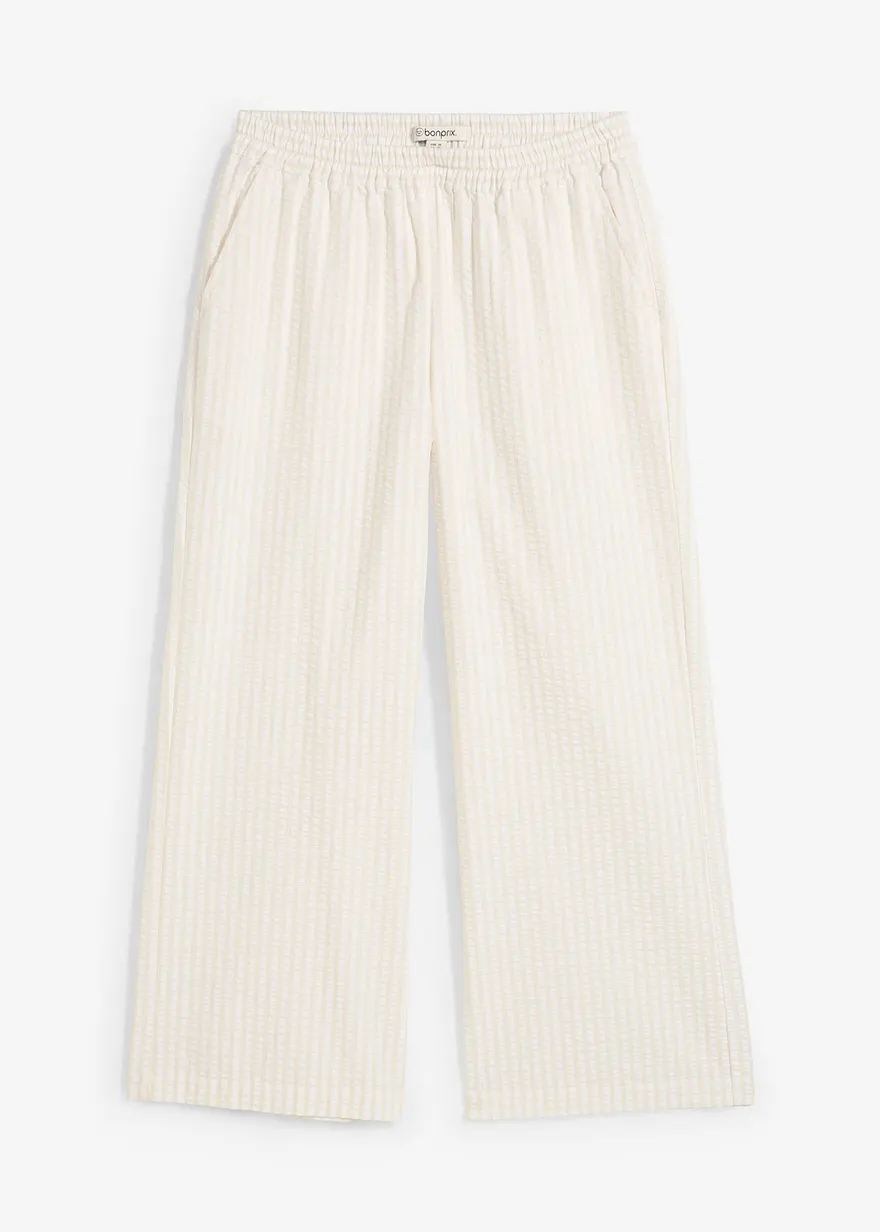 Palazzo-Hose aus Seersucker, 7/8 Länge in beige von vorne - bonprix