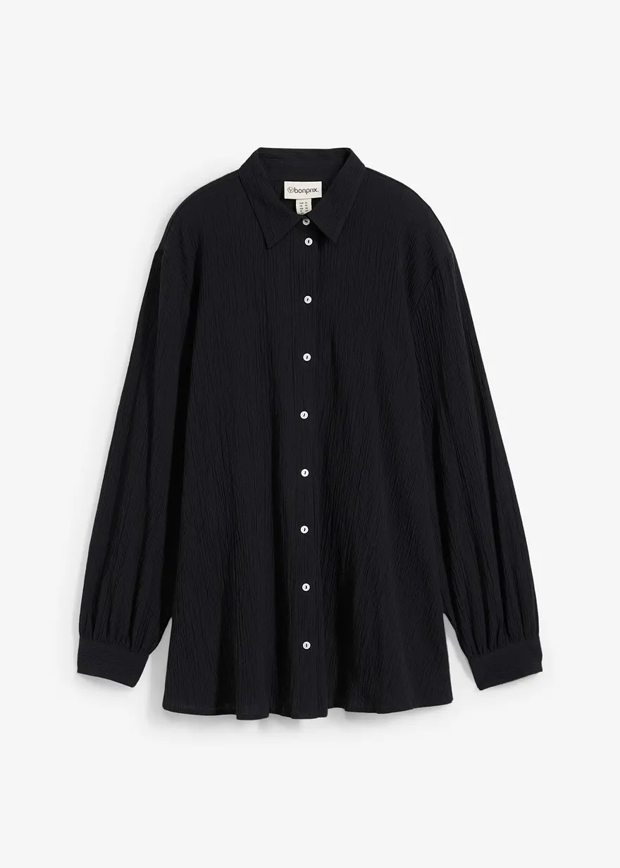 Weite Longbluse aus reiner Baumwolle in schwarz von vorne - bonprix