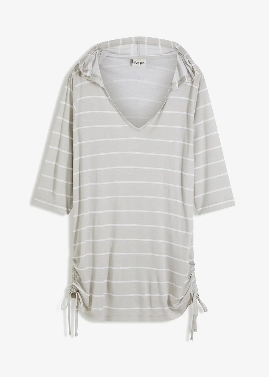 Strand Longshirt mit Kapuze aus Viskose in grau von vorne - bonprix
