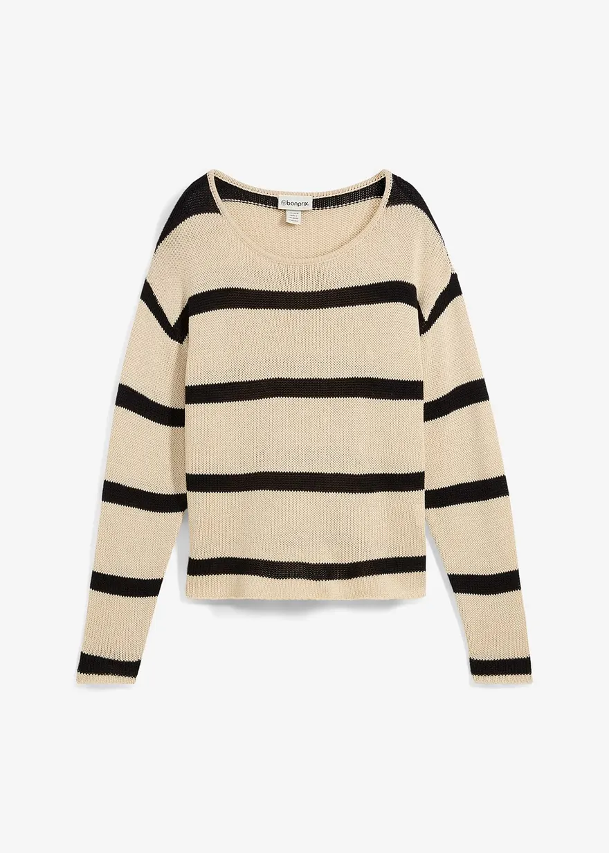 Oversize Feinstrickpullover in beige von vorne - bonprix