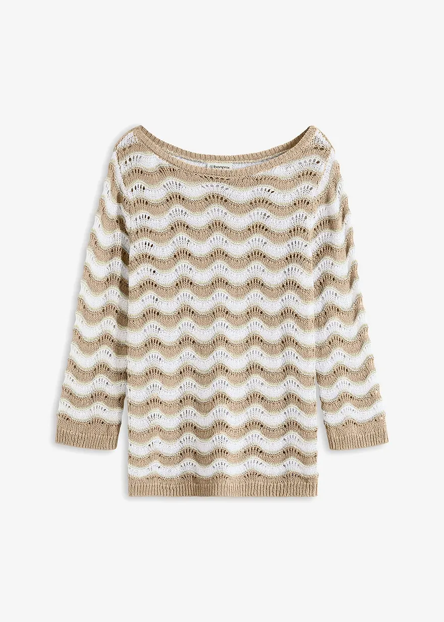 Ajour-Pullover in grün von vorne - bonprix