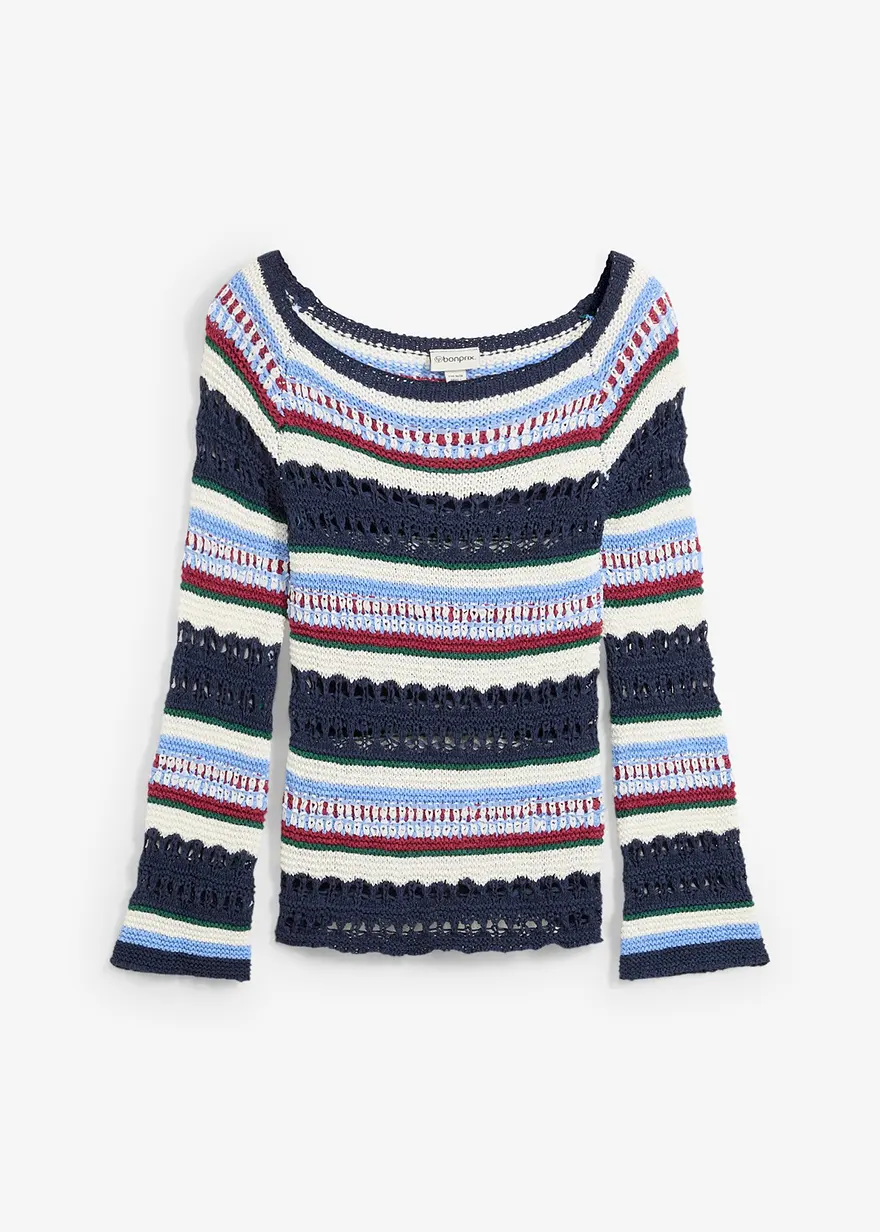 Pullover aus Lochmuster in blau von vorne - bonprix