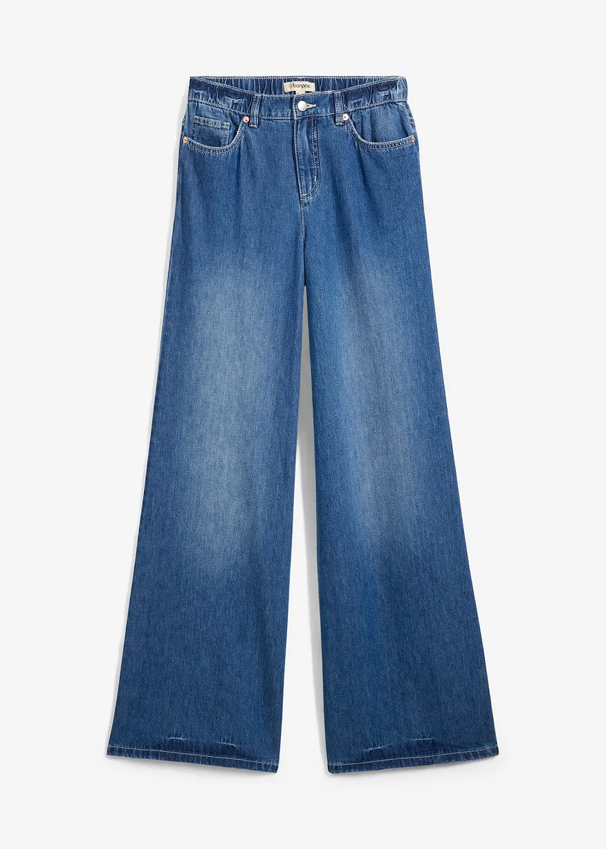 Wide-Leg-Jeans, High Waist, Full Length Bequembund in blau von vorne - bonprix
