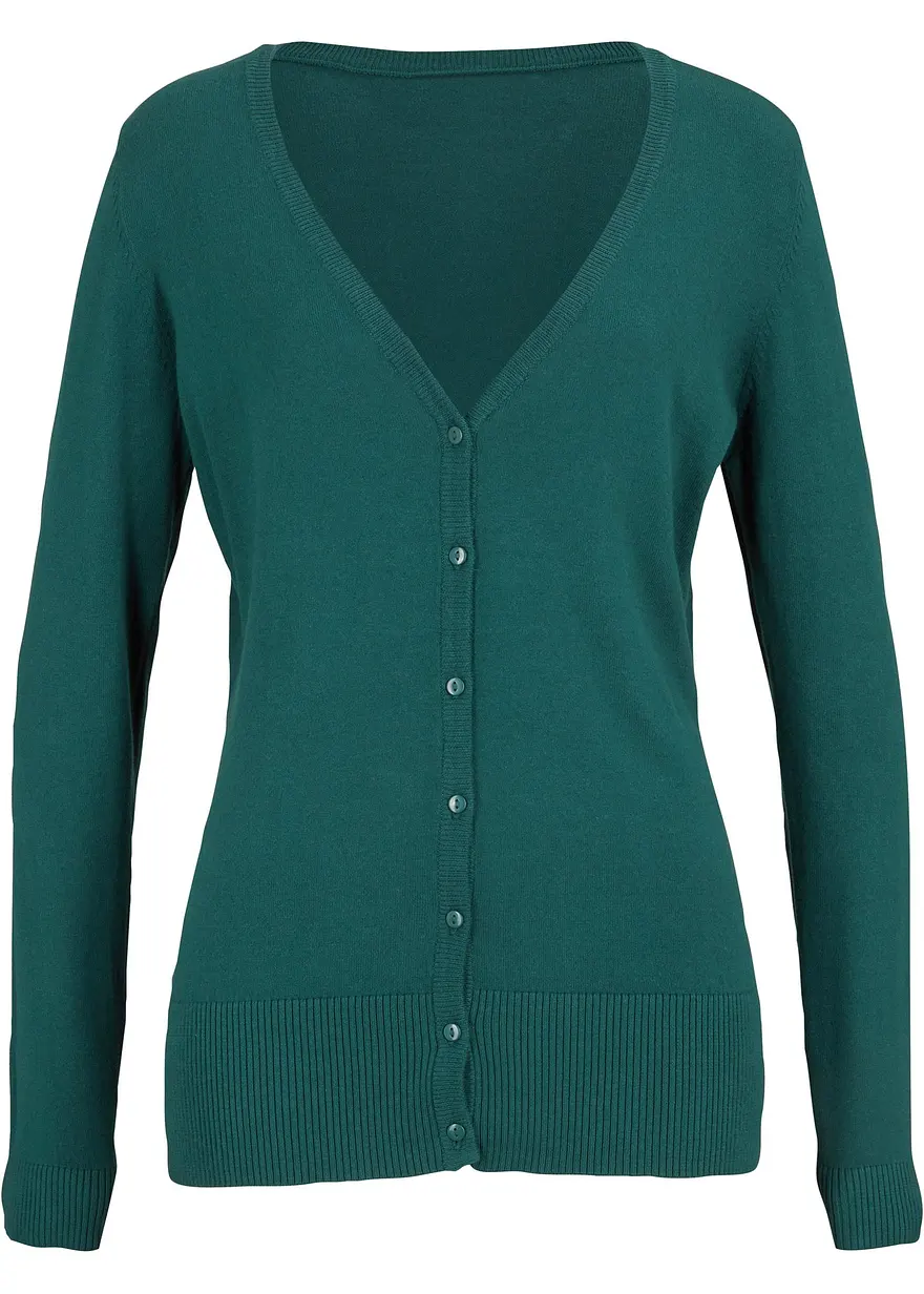 Feinstrickjacke mit Knopfleiste in grün von vorne - bonprix