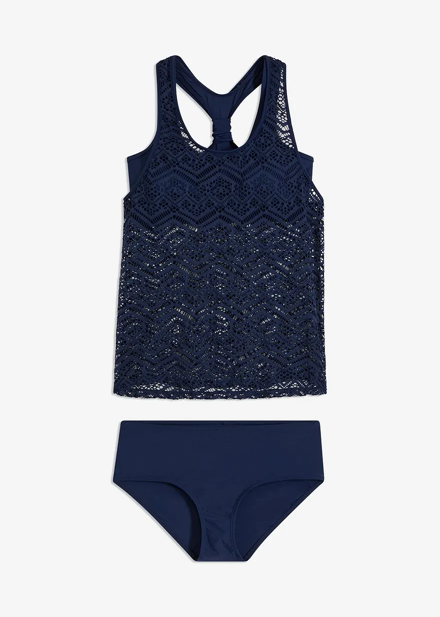 Tankini (2-tlg. Set) aus Spitze in blau von vorne - bonprix