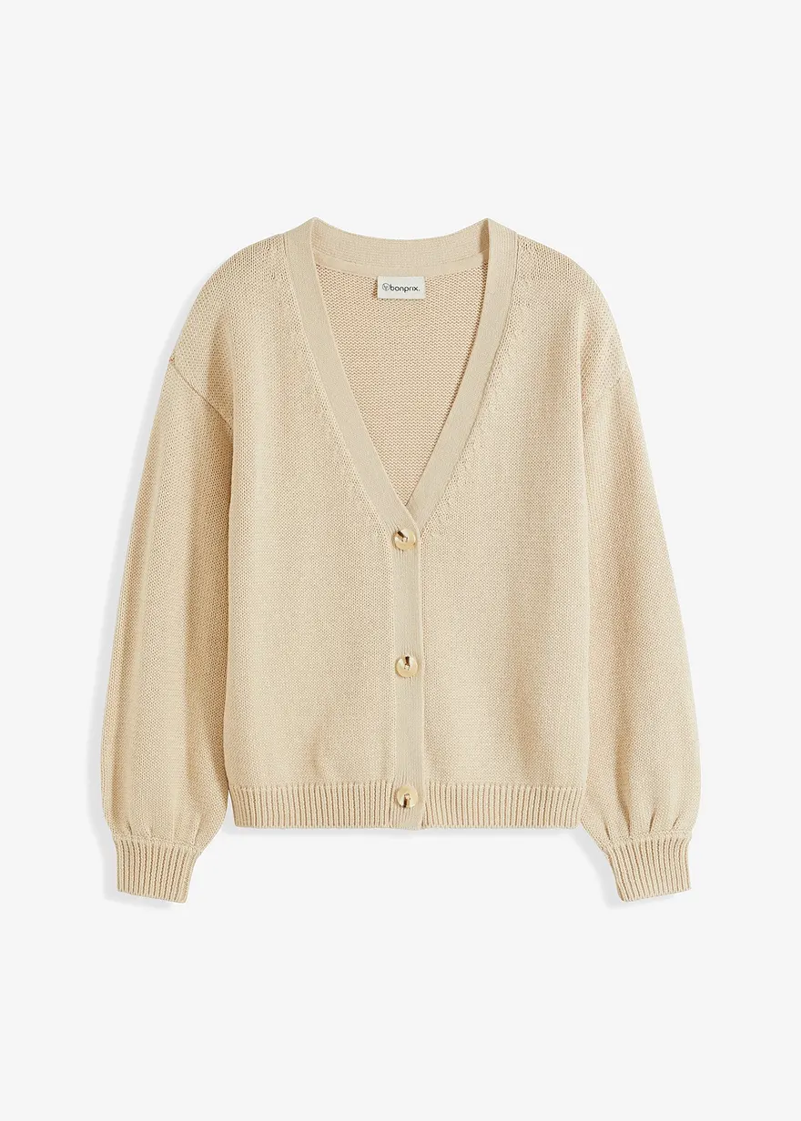 Grobstrickjacke in beige von vorne - bonprix