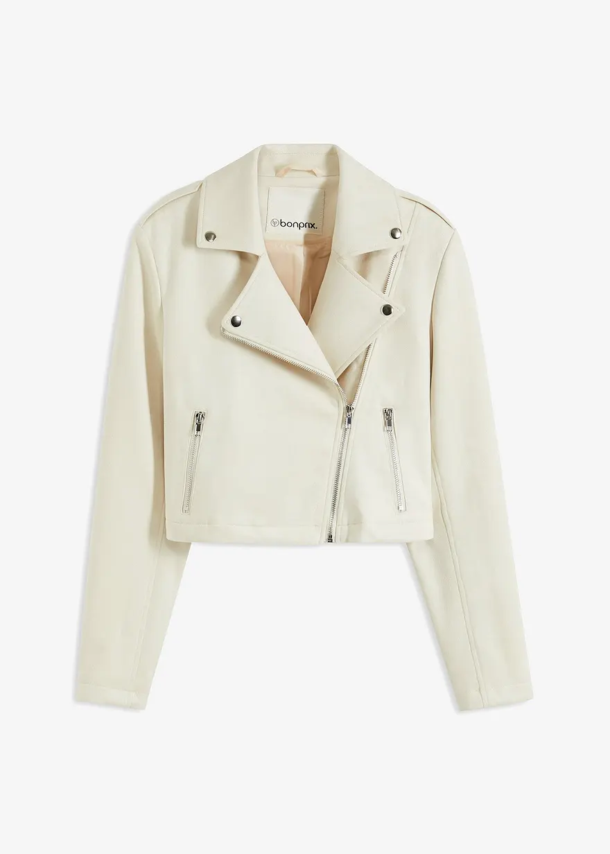 Cropped wildlederimitat Jacke in beige von vorne - bonprix