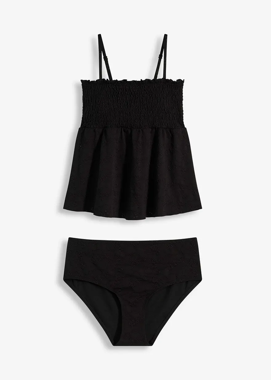 Gesmokter Tankini (2-tlg.Set) in schwarz von vorne - bonprix