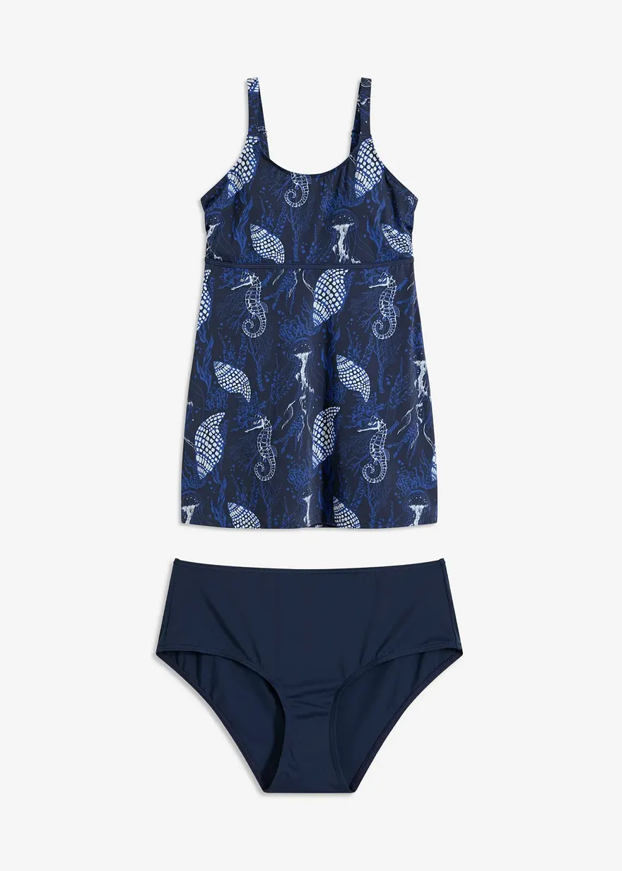 Long-Tankini (2-tlg.Set) in blau von vorne - bonprix