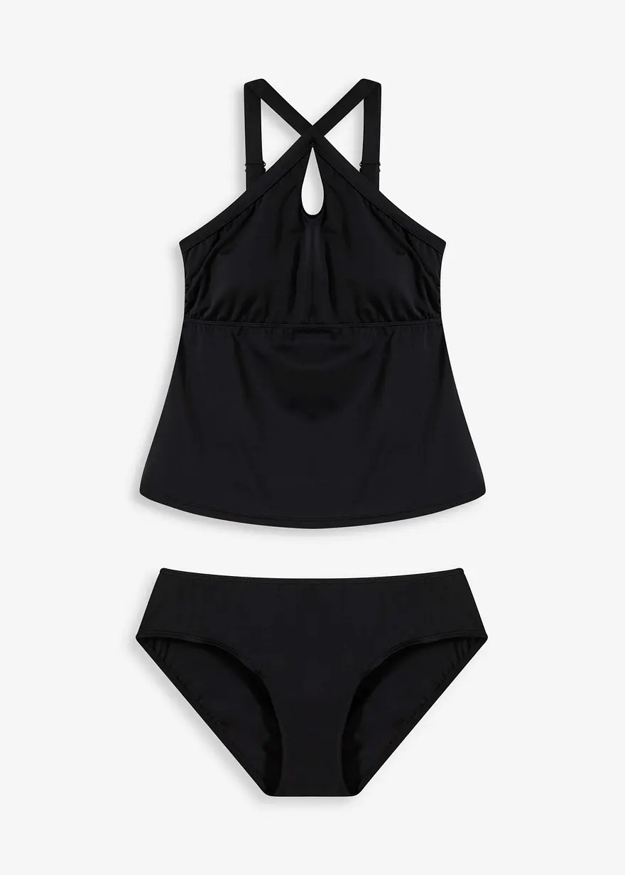 Tankini (2-tlg.Set) mit gekreuzten Trägern in schwarz von vorne - bonprix