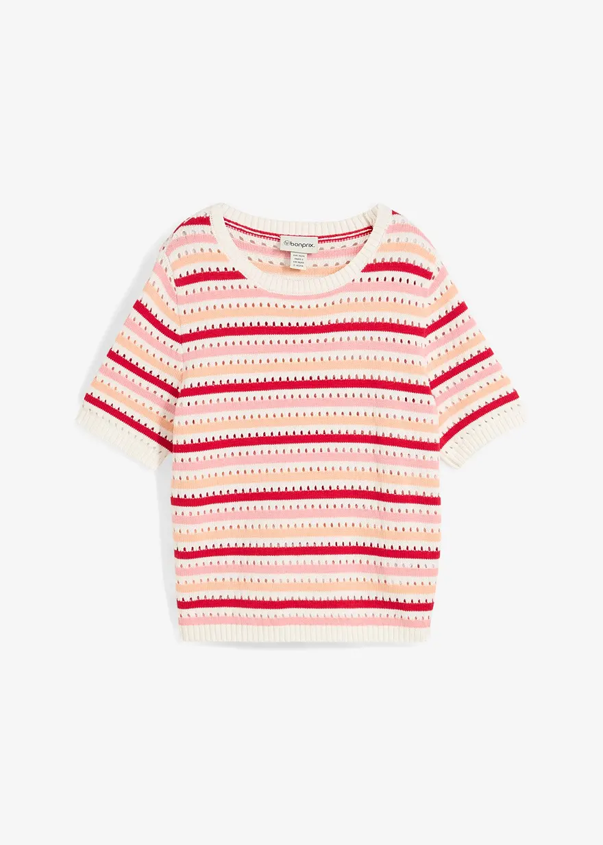 Gestreiftes Strick-Shirt in weiß von vorne - bonprix