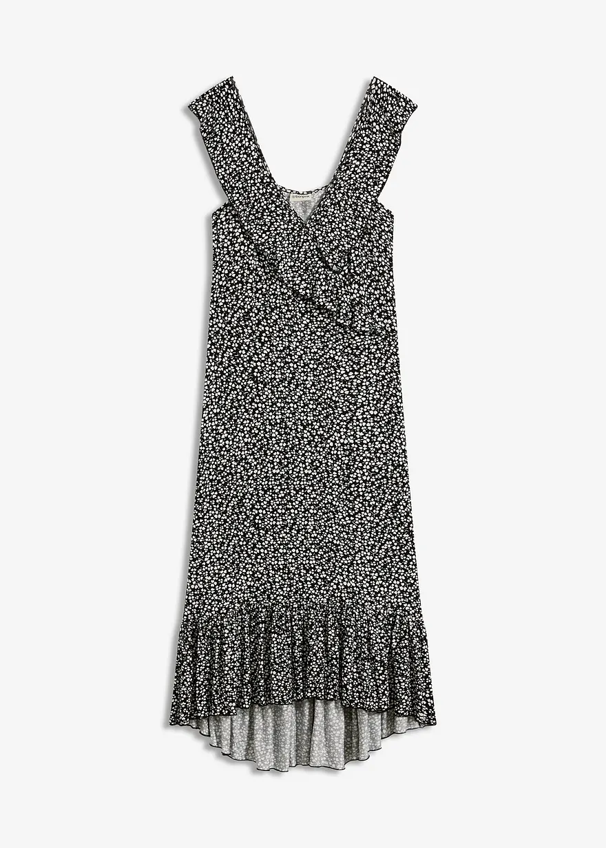 Jerseykleid mit Volants in schwarz von vorne - bonprix