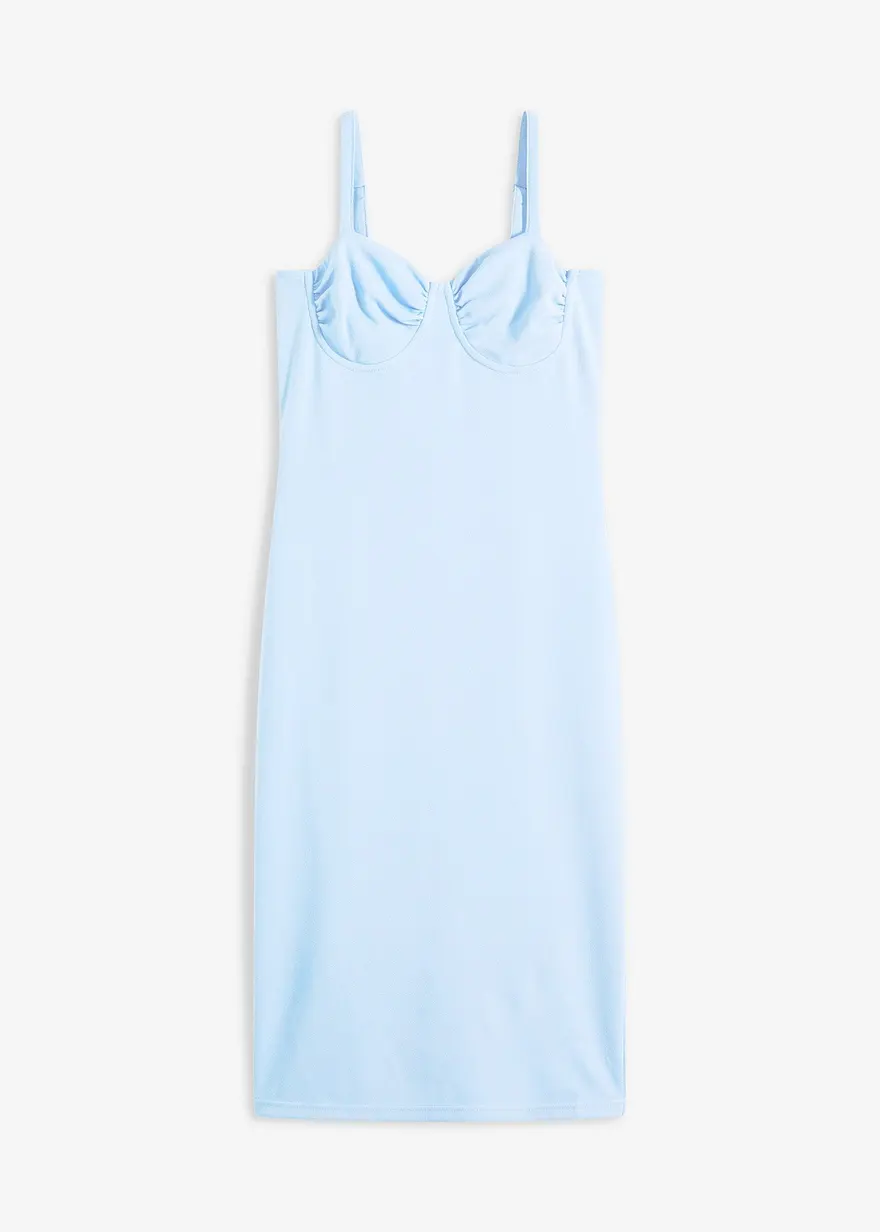 Midikleid mit feinem Satin in blau von vorne - bonprix