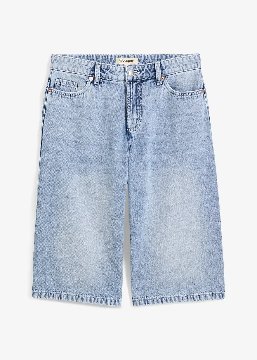 Jeans-Bermuda Mid Waist, Low Stretch in blau von vorne - bonprix