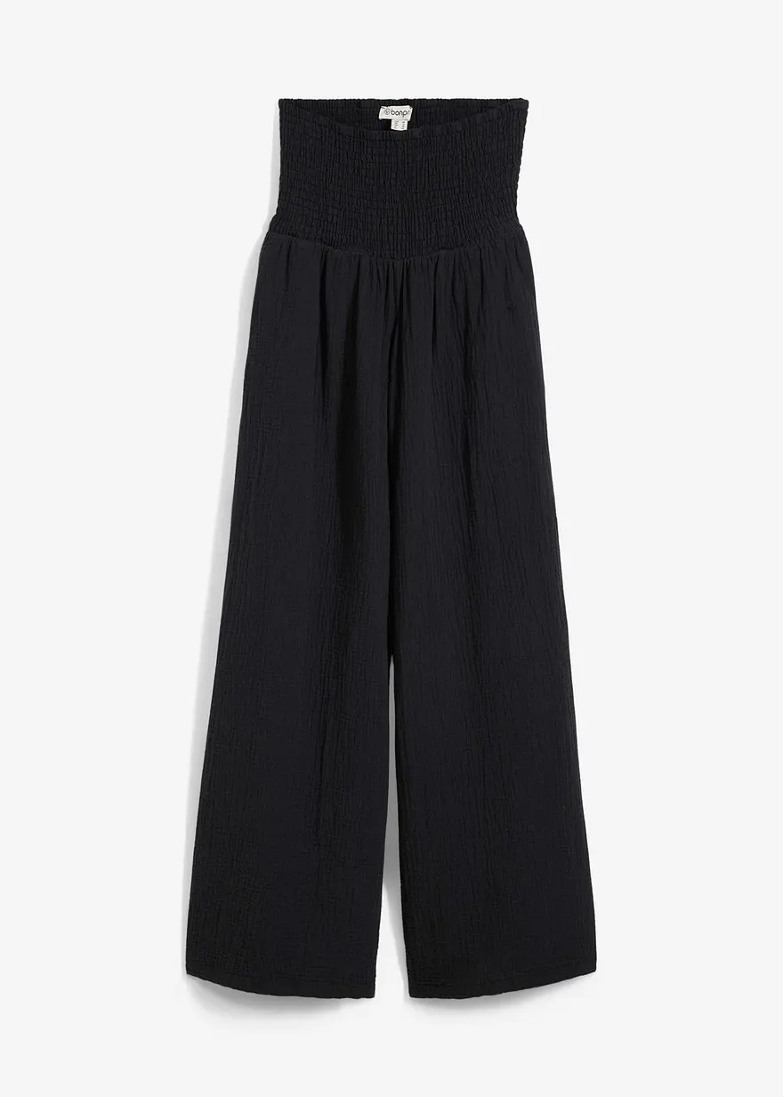 Palazzo-Hose aus Musselin in schwarz von vorne - bonprix