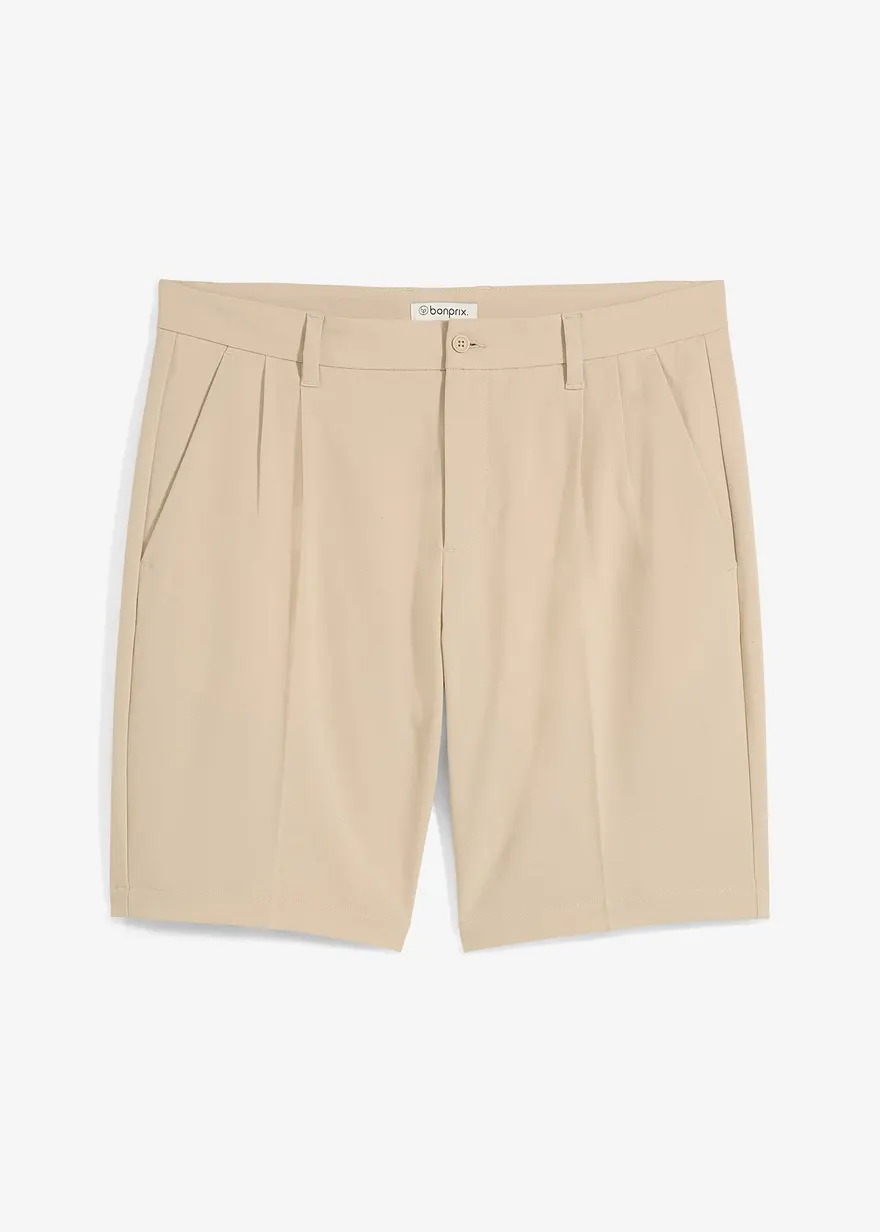 Leichte Chino-Bermuda mit Bundfalten, Regular Fit in beige von vorne - bonprix