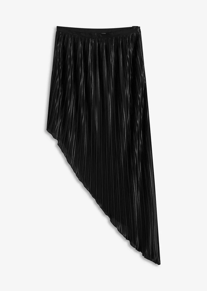 Plissée-Rock aus glänzendem Satin in schwarz von vorne - bonprix