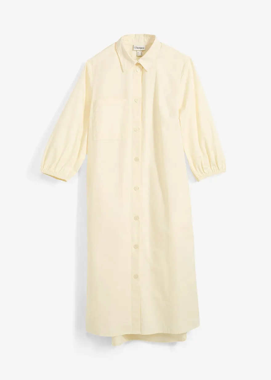 Blusenkleid aus leichter Baumwolle in beige von vorne - bonprix