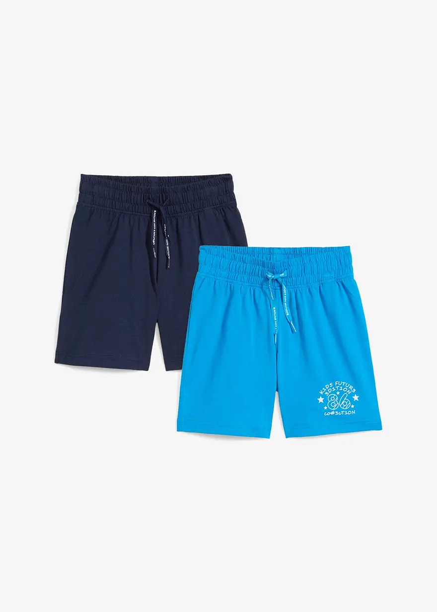Jersey-Bermuda (2er Pack) aus reiner Baumwolle in blau von vorne - bonprix