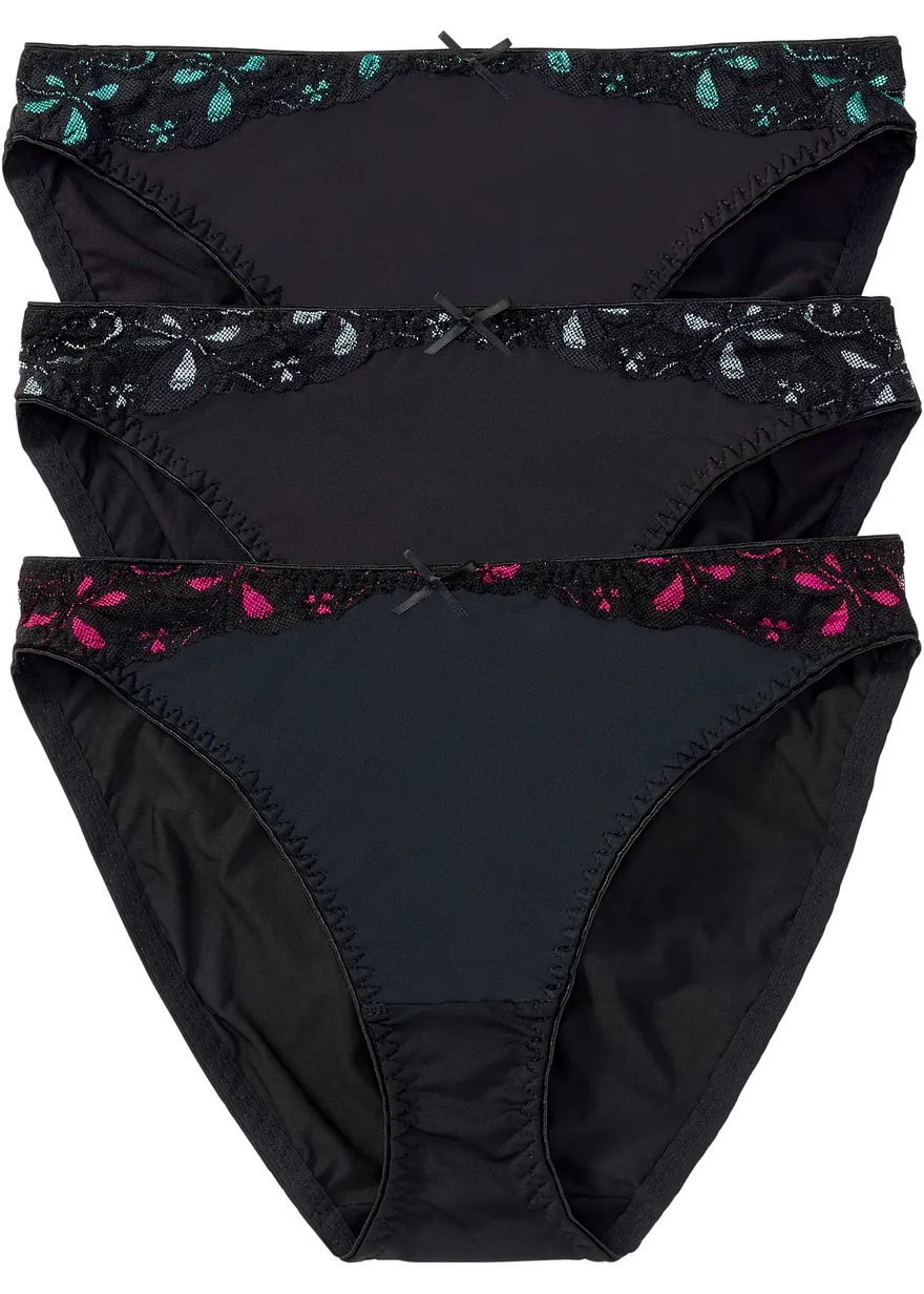 Slip (3er Pack) in schwarz von vorne - bonprix